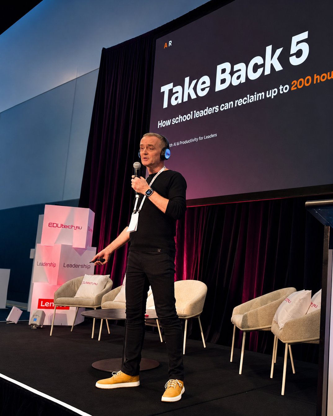 Andy Rankin presenting Take Back 5 to school leaders at EDUtech Australia 2026